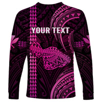 Personalised Hawaiian Islands Long Sleeve Shirt Maui Map Pink Kanaka With Kakau - Wonder Print Shop