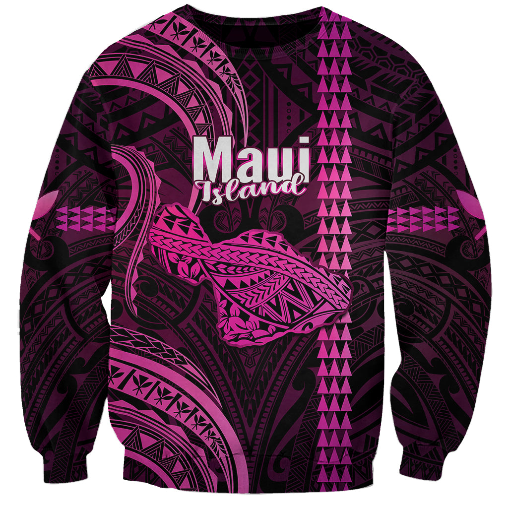Personalised Hawaiian Islands Sweatshirt Maui Map Pink Kanaka With Kakau - Wonder Print Shop