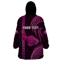 Personalised Hawaiian Islands Wearable Blanket Hoodie Maui Map Pink Kanaka With Kakau - Wonder Print Shop