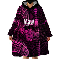 Personalised Hawaiian Islands Wearable Blanket Hoodie Maui Map Pink Kanaka With Kakau - Wonder Print Shop