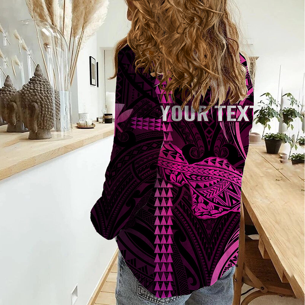 Personalised Hawaiian Islands Women Casual Shirt Maui Map Pink Kanaka With Kakau - Wonder Print Shop