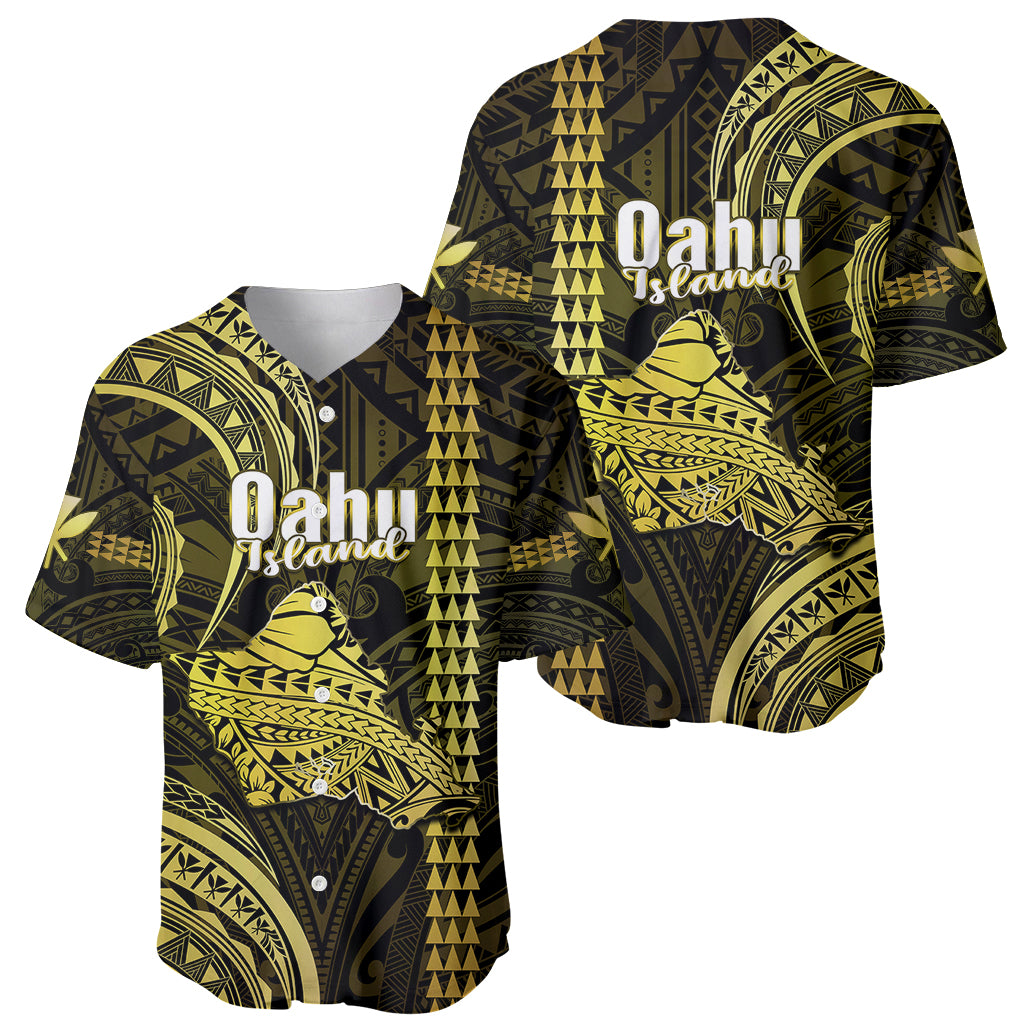 Polynesian Pride Hawaiian Islands Baseball Jersey Oahu Map Yellow Kanaka With Kakau - Wonder Print Shop