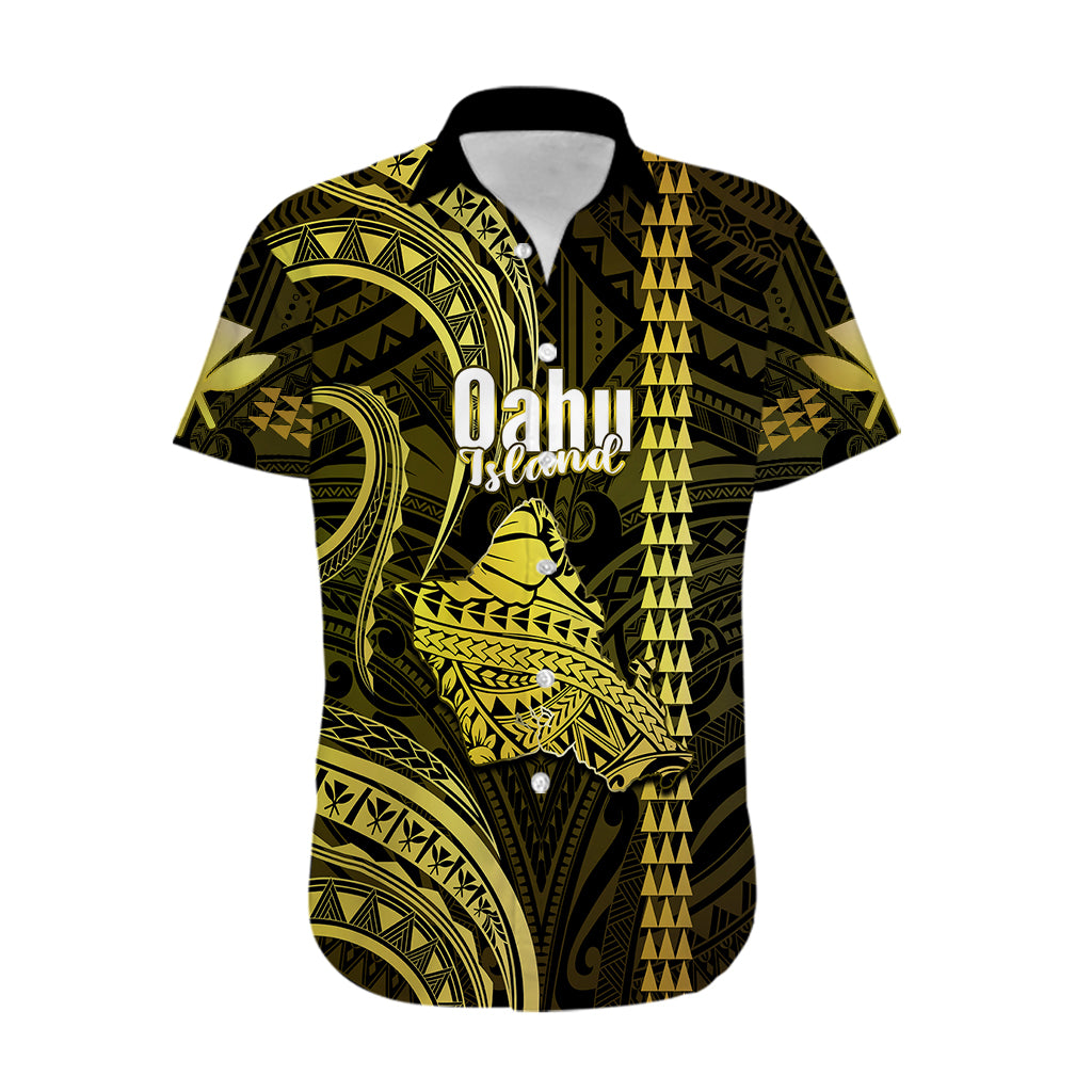 Polynesian Pride Hawaiian Islands Hawaiian Shirt Oahu Map Yellow Kanaka With Kakau - Wonder Print Shop