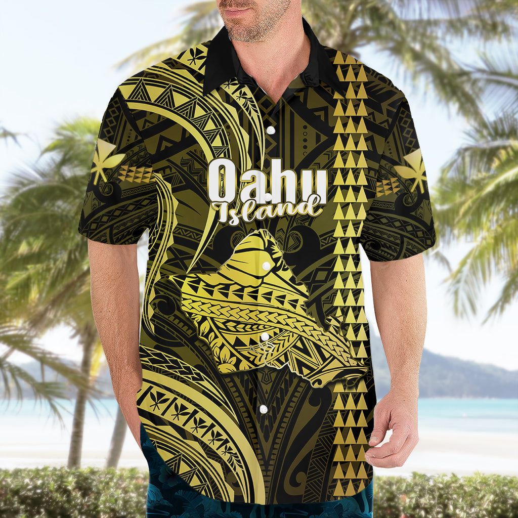 Polynesian Pride Hawaiian Islands Hawaiian Shirt Oahu Map Yellow Kanaka With Kakau - Wonder Print Shop