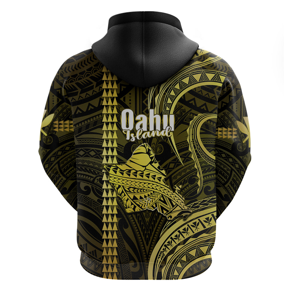 Polynesian Pride Hawaiian Islands Hoodie Oahu Map Yellow Kanaka With Kakau - Wonder Print Shop