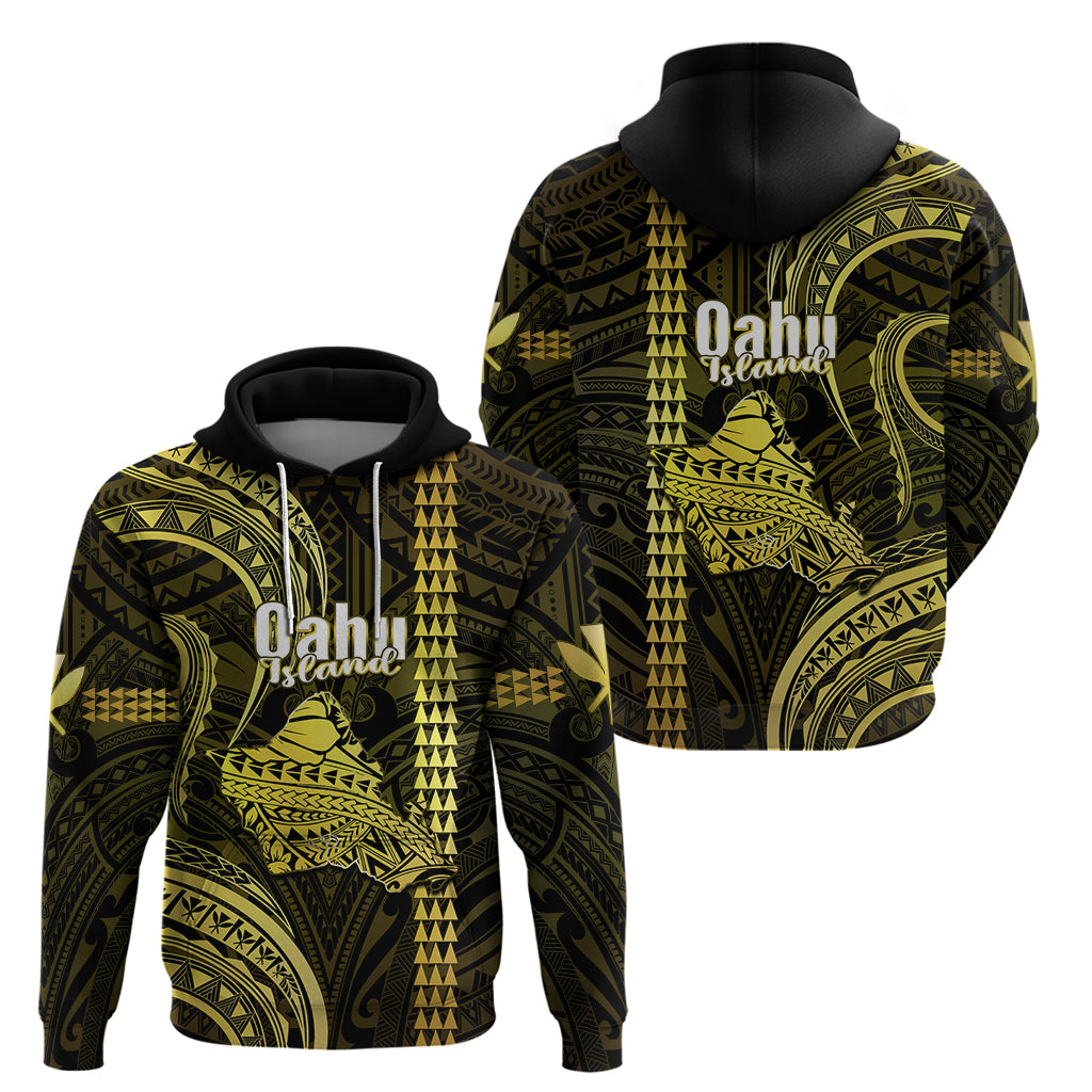 Polynesian Pride Hawaiian Islands Hoodie Oahu Map Yellow Kanaka With Kakau - Wonder Print Shop