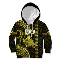 Polynesian Pride Hawaiian Islands Kid Hoodie Oahu Map Yellow Kanaka With Kakau - Wonder Print Shop
