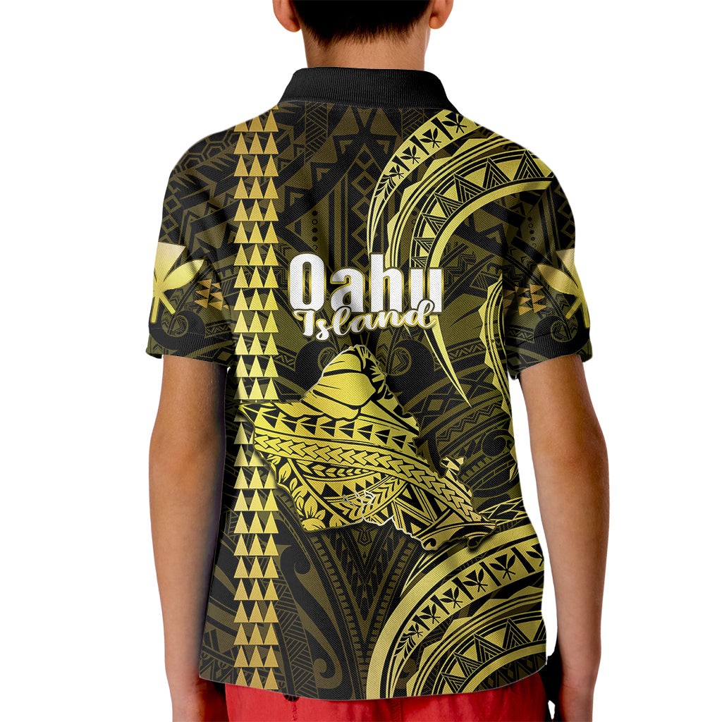 Polynesian Pride Hawaiian Islands Polo Shirt for Kid Oahu Map Yellow Kanaka With Kakau - Wonder Print Shop