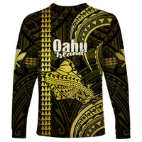Polynesian Pride Hawaiian Islands Long Sleeve Shirt Oahu Map Yellow Kanaka With Kakau - Wonder Print Shop