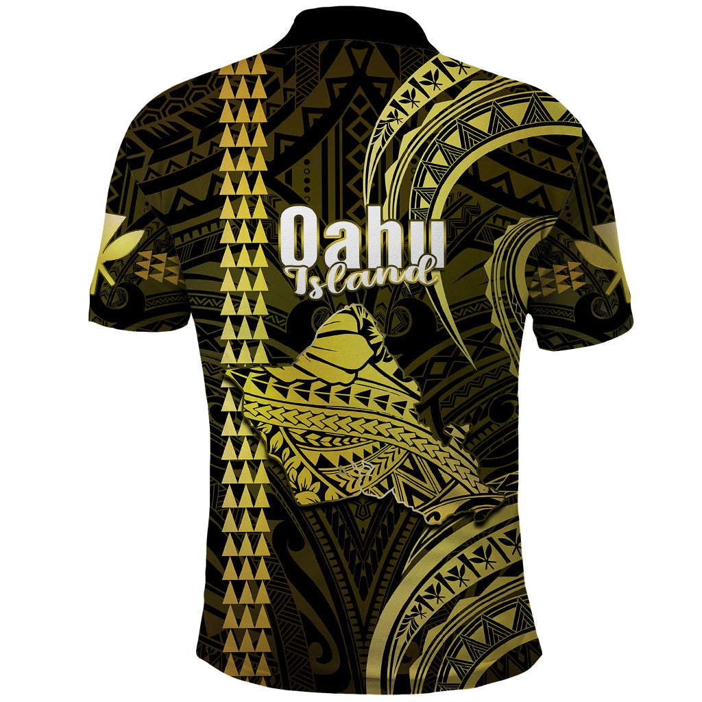 Polynesian Pride Hawaiian Islands Polo Shirt Oahu Map Yellow Kanaka With Kakau - Wonder Print Shop