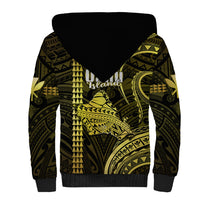 Polynesian Pride Hawaiian Islands Sherpa Hoodie Oahu Map Yellow Kanaka With Kakau - Wonder Print Shop