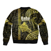 Polynesian Pride Hawaiian Islands Sleeve Zip Bomber Jacket Oahu Map Yellow Kanaka With Kakau - Wonder Print Shop