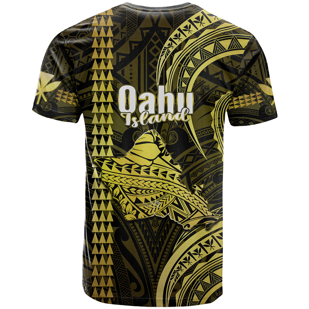 Polynesian Hawaiian Islands T Shirt Oahu Map Yellow Kanaka With Kakau - Wonder Print Shop