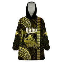 Polynesian Pride Hawaiian Islands Wearable Blanket Hoodie Oahu Map Yellow Kanaka With Kakau - Wonder Print Shop