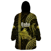 Polynesian Pride Hawaiian Islands Wearable Blanket Hoodie Oahu Map Yellow Kanaka With Kakau - Wonder Print Shop
