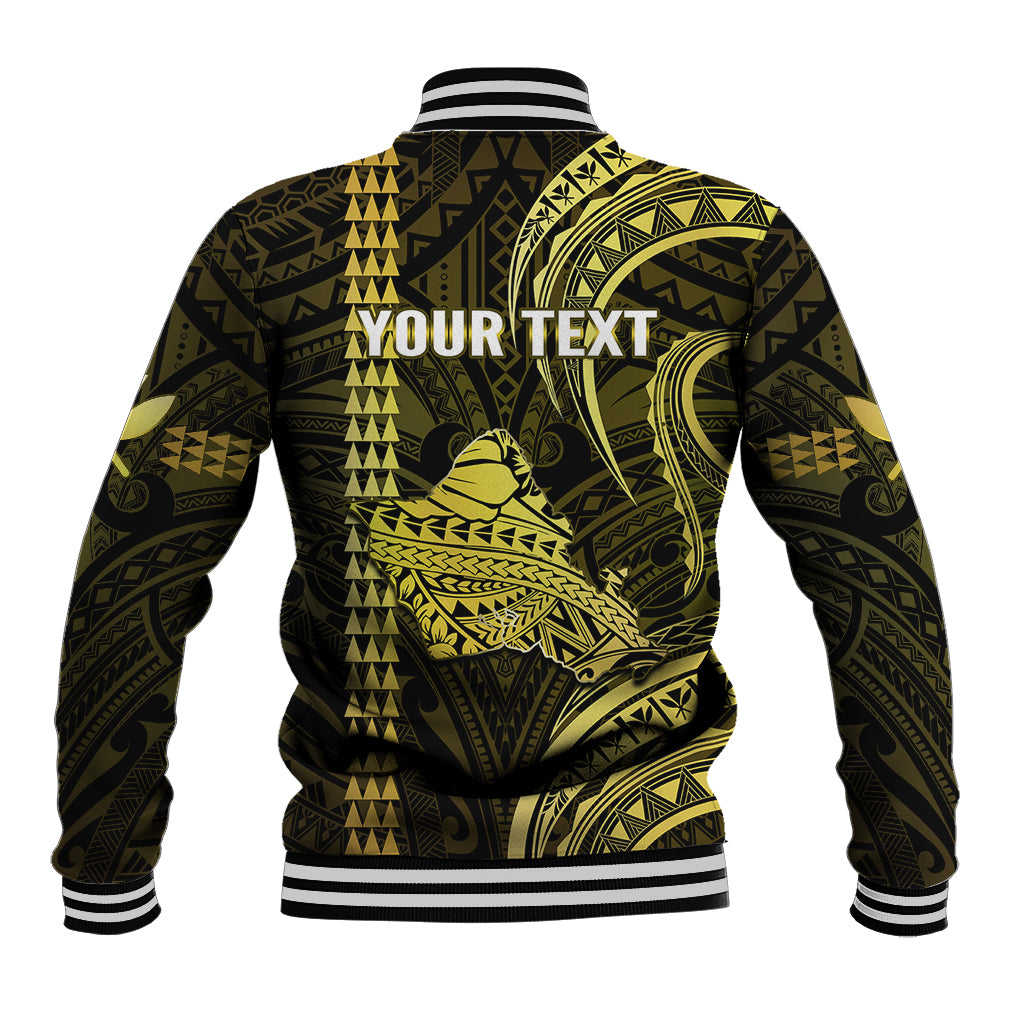 Personalised Hawaiian Islands Baseball Jacket Oahu Map Yellow Kanaka With Kakau - Wonder Print Shop