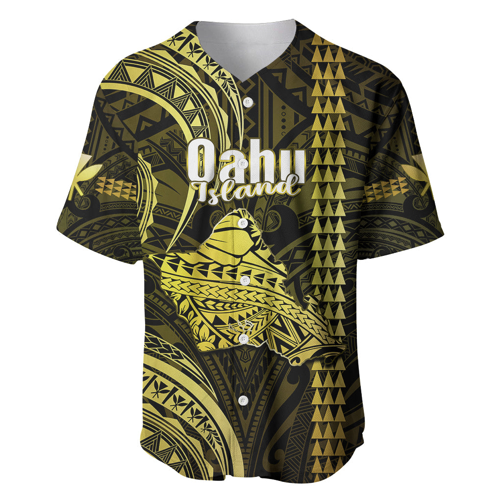 Personalised Hawaiian Islands Baseball Jersey Oahu Map Yellow Kanaka With Kakau - Wonder Print Shop