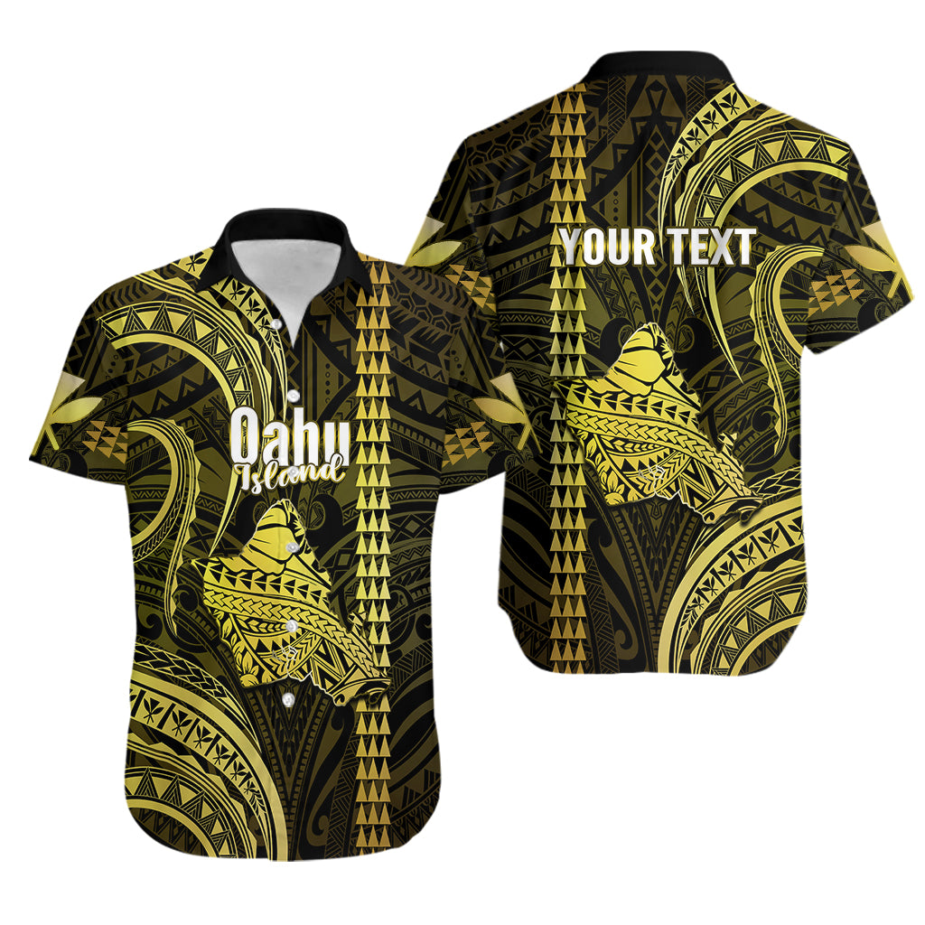 Personalised Hawaiian Islands Hawaiian Shirt Oahu Map Yellow Kanaka With Kakau - Wonder Print Shop