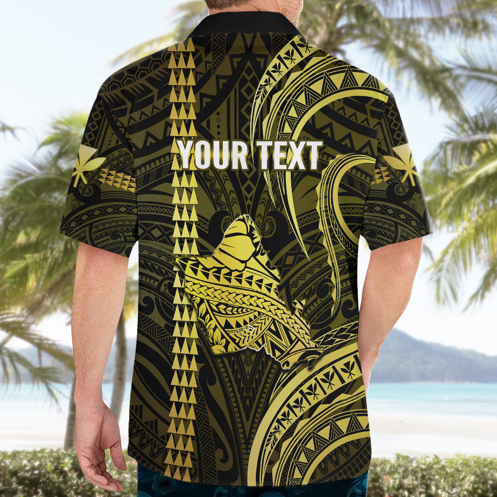 Personalised Hawaiian Islands Hawaiian Shirt Oahu Map Yellow Kanaka With Kakau - Wonder Print Shop