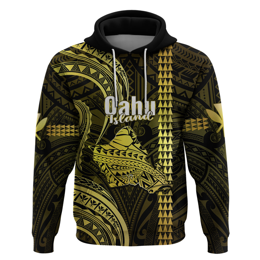 Custom Hawaiian Islands Hoodie Oahu Map Yellow Kanaka With Kakau - Wonder Print Shop