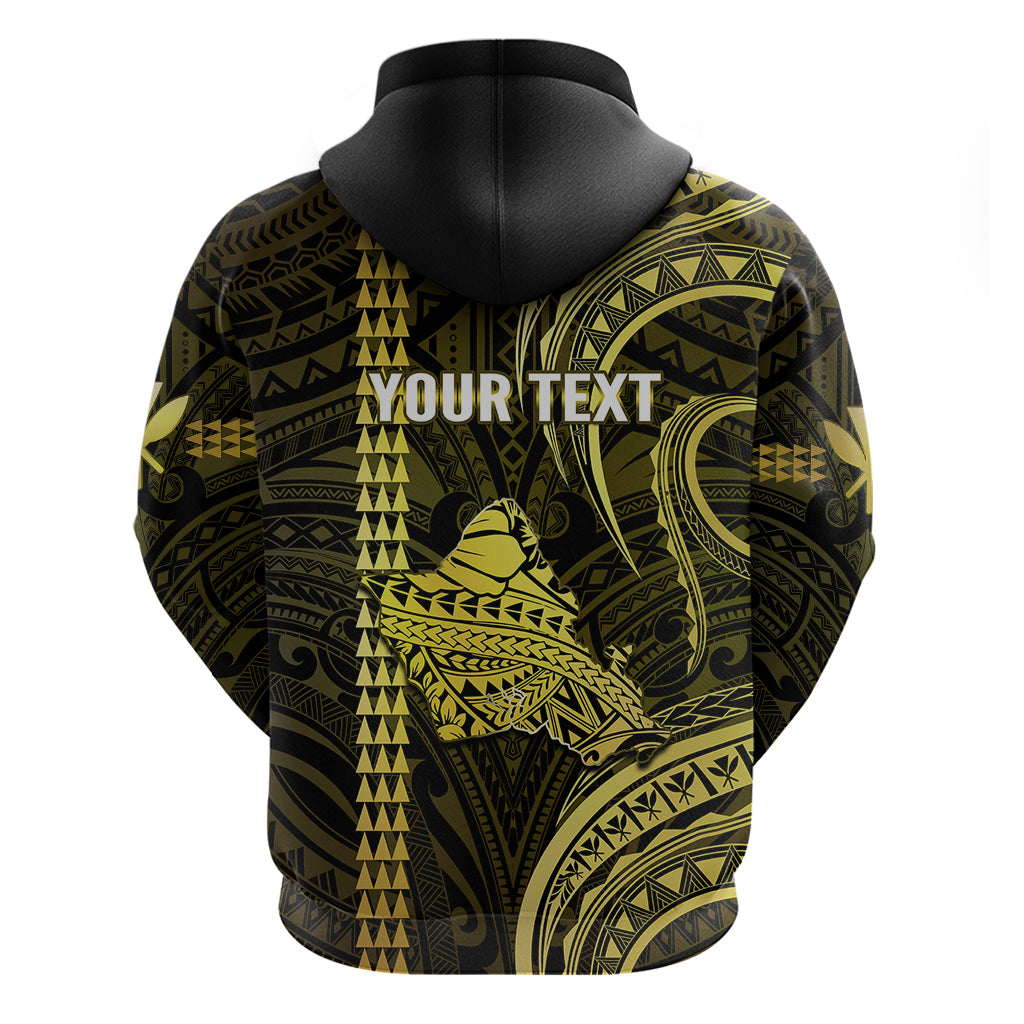 Custom Hawaiian Islands Hoodie Oahu Map Yellow Kanaka With Kakau - Wonder Print Shop