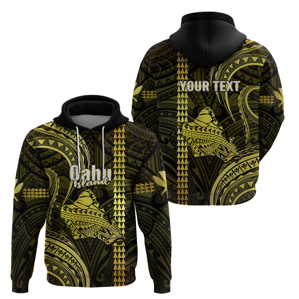 Custom Hawaiian Islands Hoodie Oahu Map Yellow Kanaka With Kakau - Wonder Print Shop