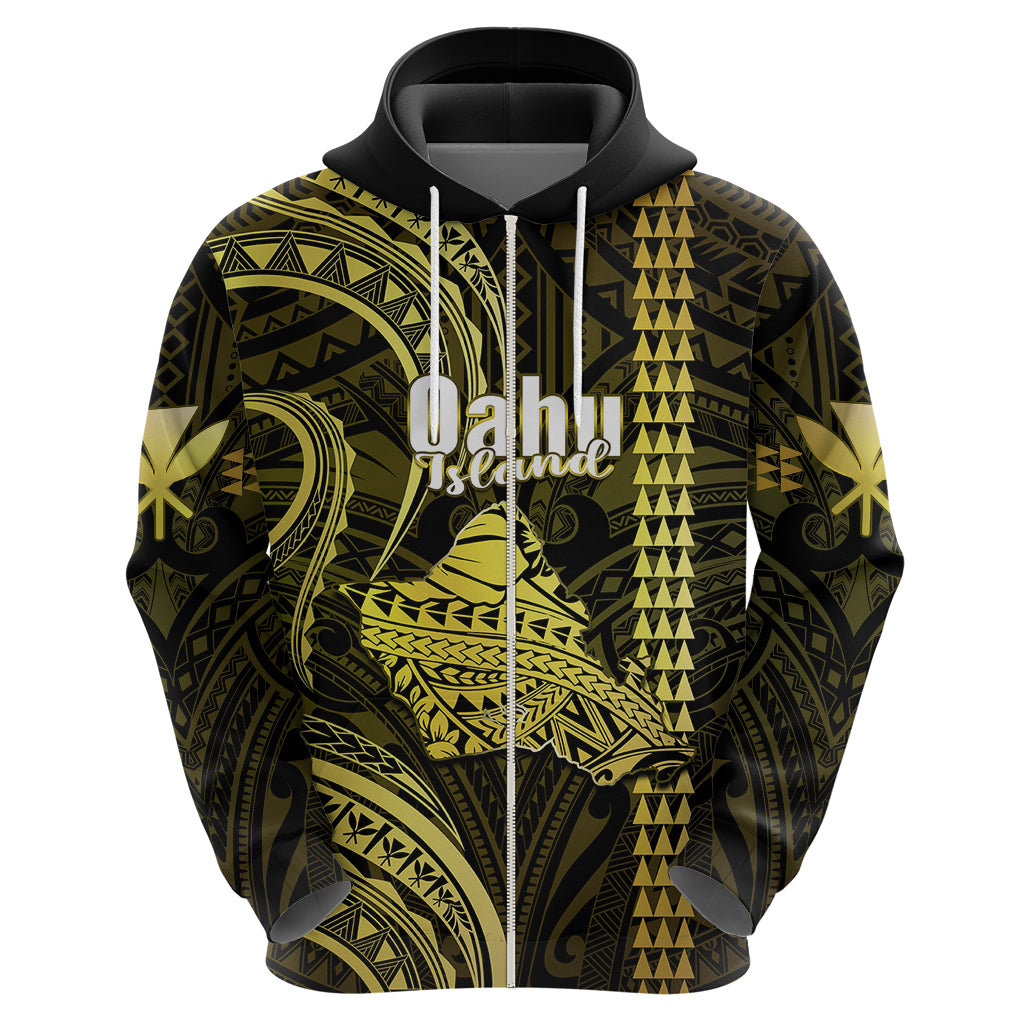 Custom Hawaiian Islands Hoodie Oahu Map Yellow Kanaka With Kakau - Wonder Print Shop