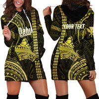 Personalised Hawaiian Islands Hoodie Dress Oahu Map Yellow Kanaka With Kakau - Wonder Print Shop