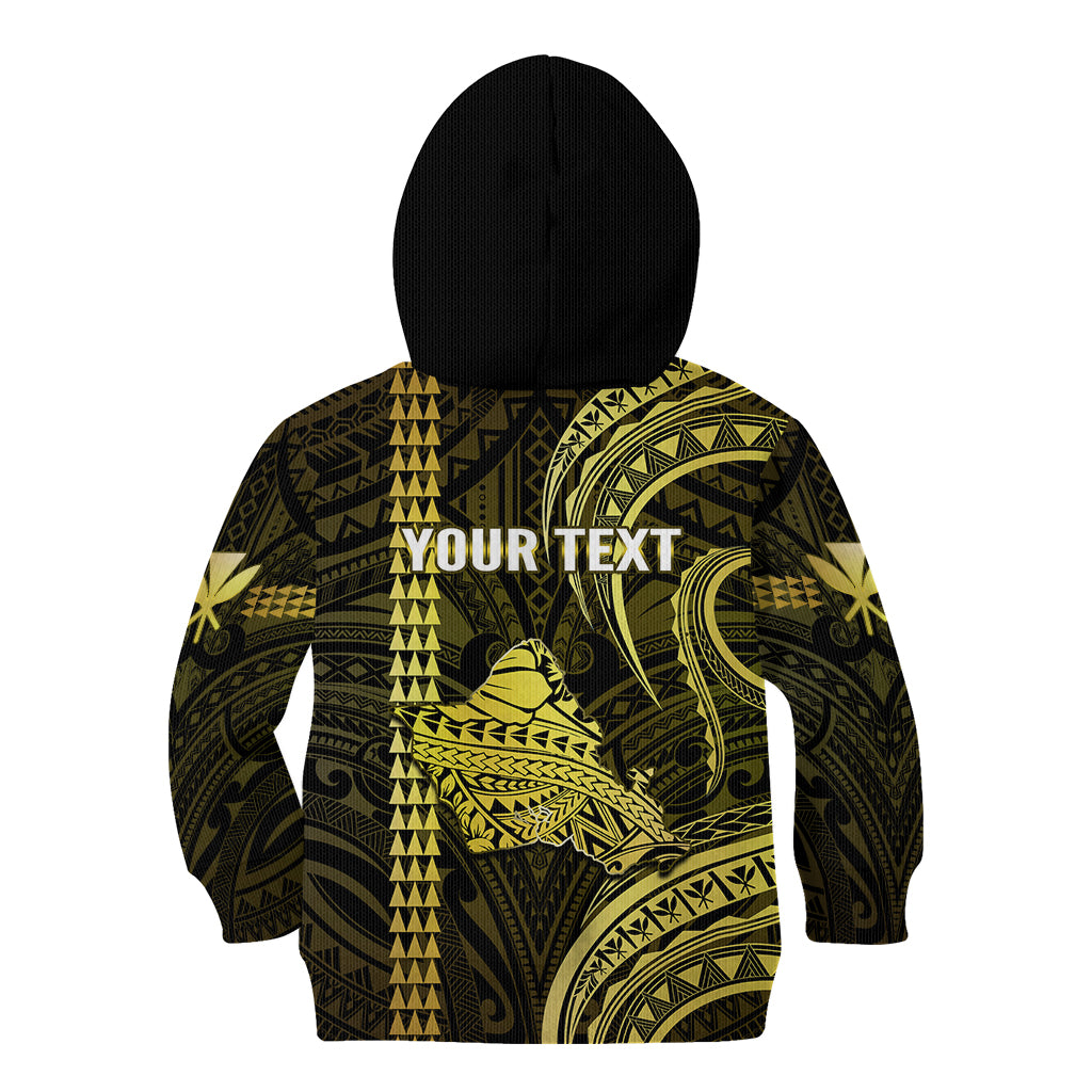 Personalised Hawaiian Islands Kid Hoodie Oahu Map Yellow Kanaka With Kakau - Wonder Print Shop