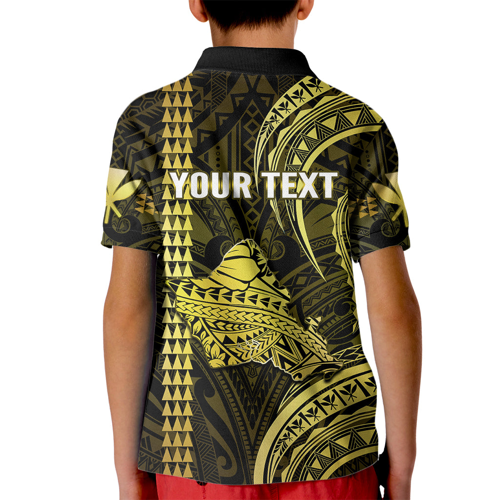 Custom Hawaiian Islands Polo Shirt for Kid Oahu Map Yellow Kanaka With Kakau - Wonder Print Shop