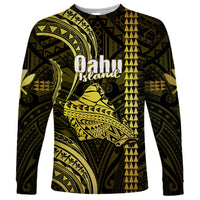 Personalised Hawaiian Islands Long Sleeve Shirt Oahu Map Yellow Kanaka With Kakau - Wonder Print Shop