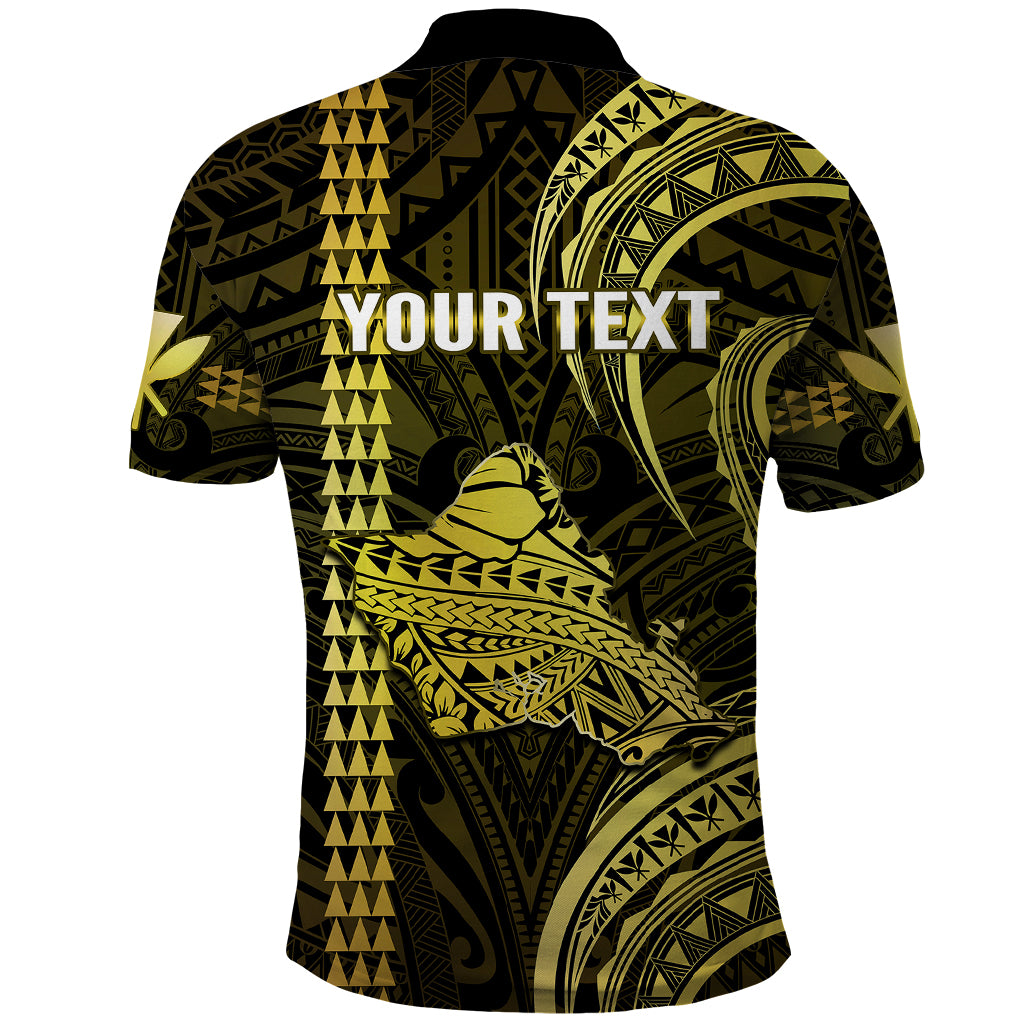 Custom Hawaiian Islands Polo Shirt Oahu Map Yellow Kanaka With Kakau - Wonder Print Shop