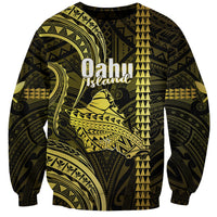 Personalised Hawaiian Islands Sweatshirt Oahu Map Yellow Kanaka With Kakau - Wonder Print Shop