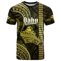 Personalised Hawaiian Islands T Shirt Oahu Map Yellow Kanaka With Kakau - Wonder Print Shop