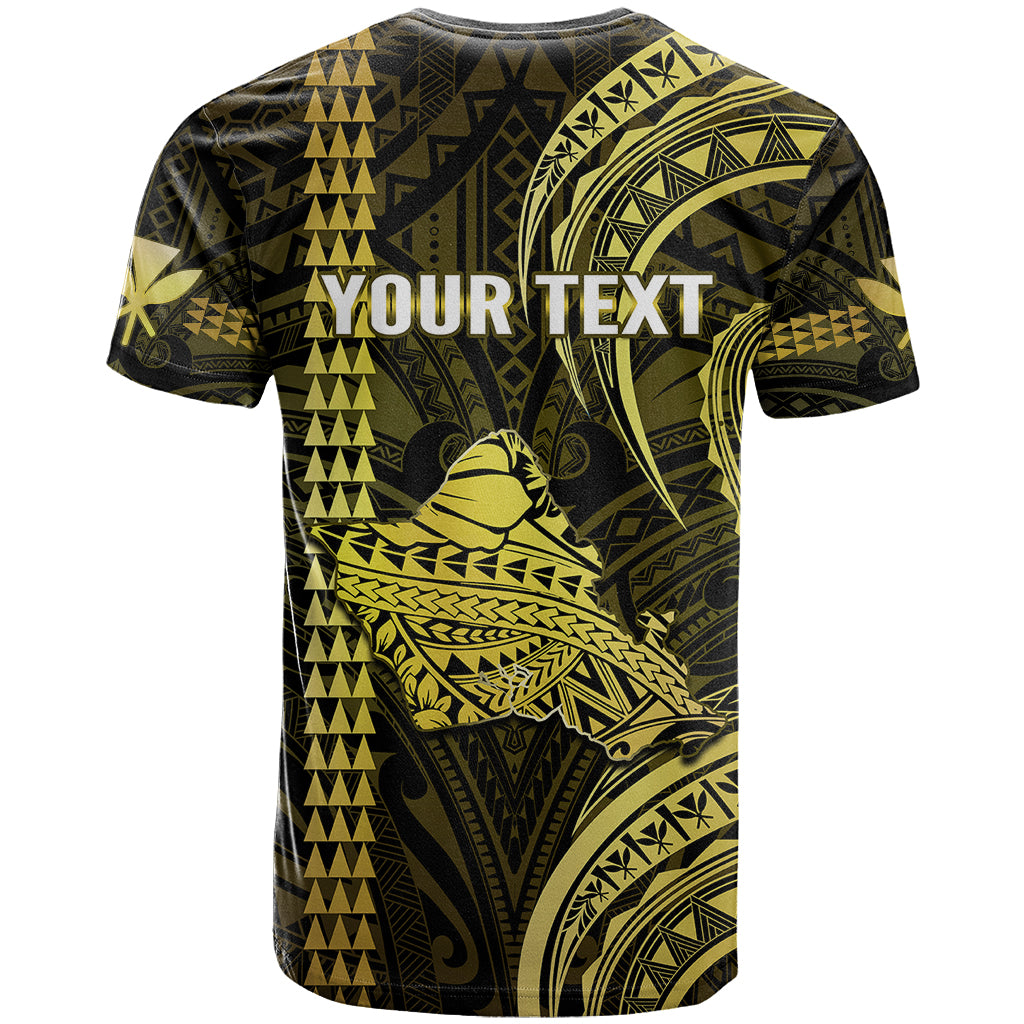 Personalised Hawaiian Islands T Shirt Oahu Map Yellow Kanaka With Kakau - Wonder Print Shop