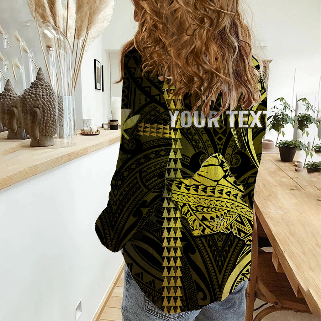 Personalised Hawaiian Islands Women Casual Shirt Oahu Map Yellow Kanaka With Kakau - Wonder Print Shop