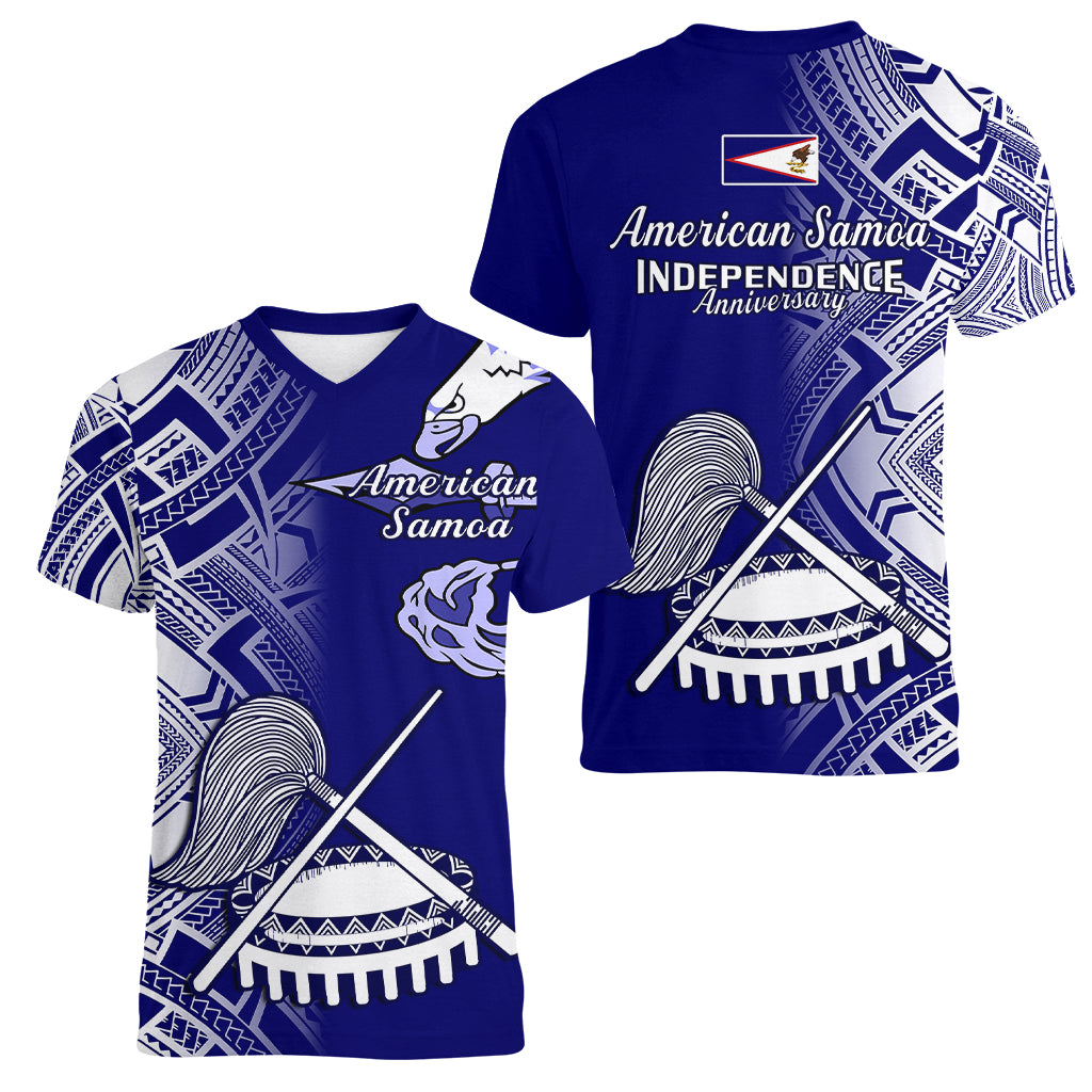 Polynesian Pride American Samoa Women V Neck T Shirt July 4 Independence Day - Wonder Print Shop