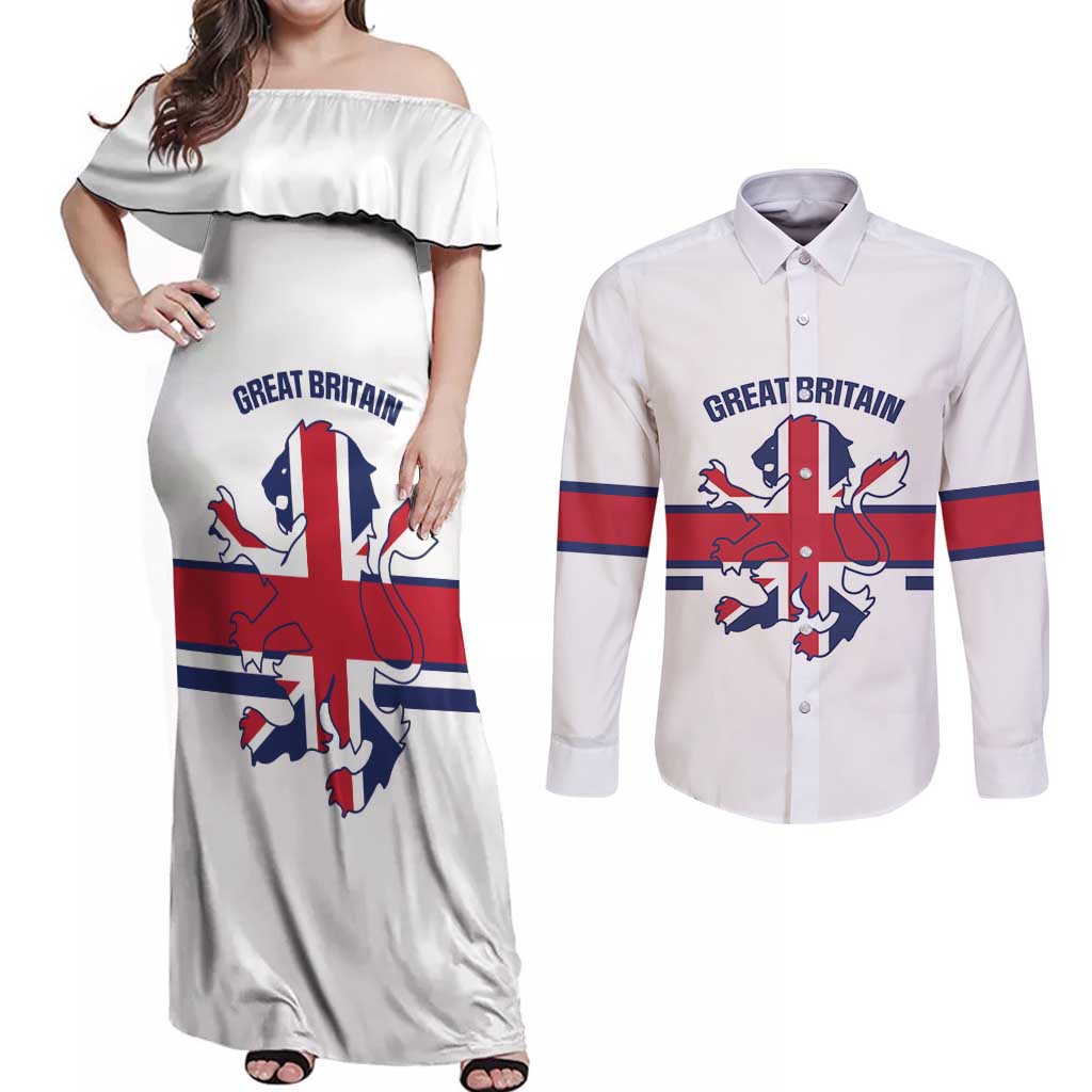 Custom Great Britain Hockey Couples Matching Off Shoulder Maxi Dress and Long Sleeve Button Shirt 2025 Go Champions