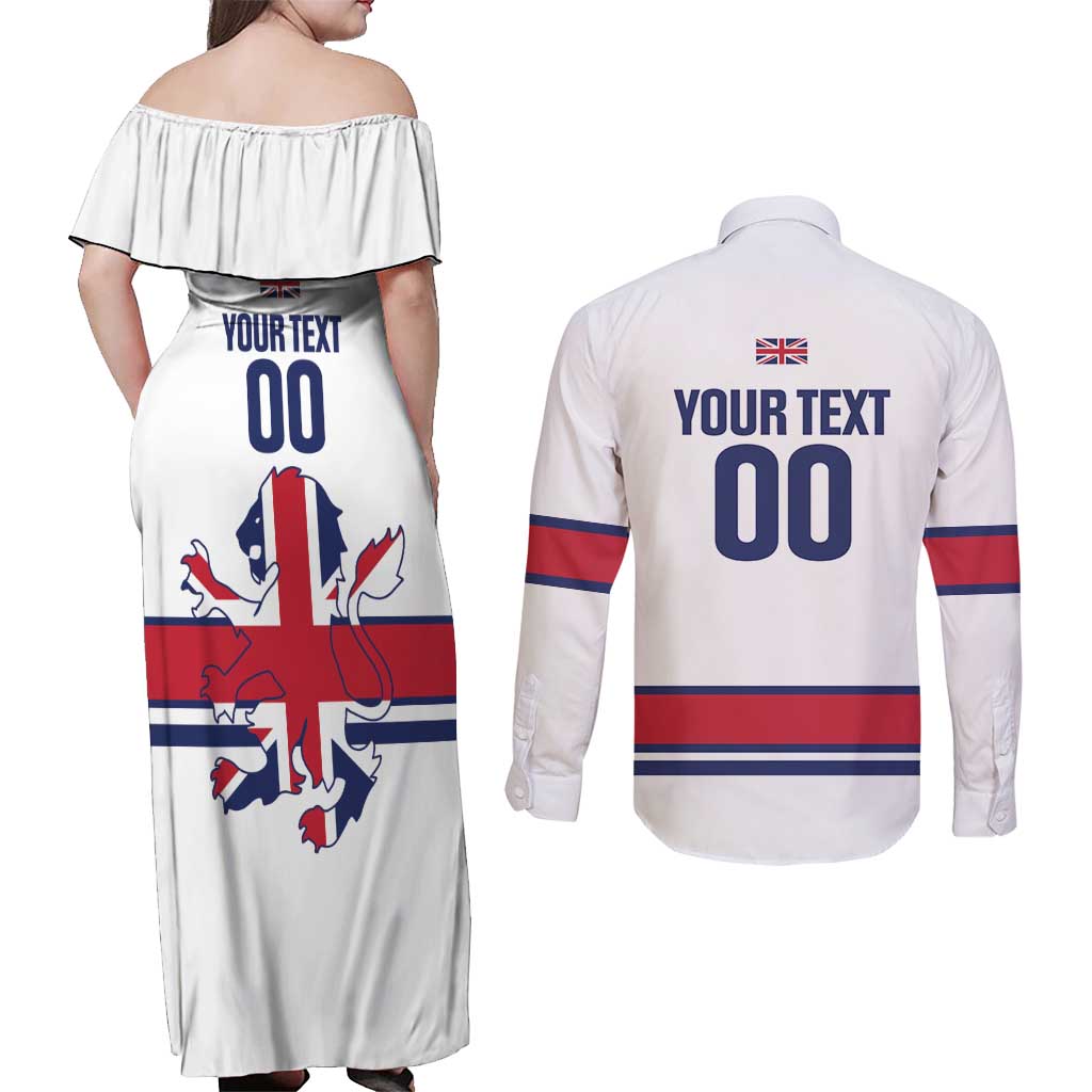 Custom Great Britain Hockey Couples Matching Off Shoulder Maxi Dress and Long Sleeve Button Shirt 2025 Go Champions