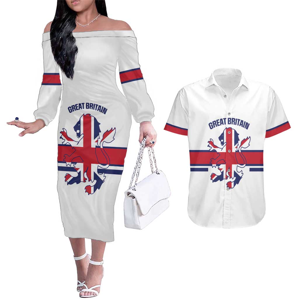 Custom Great Britain Hockey Couples Matching Off The Shoulder Long Sleeve Dress and Hawaiian Shirt 2025 Go Champions