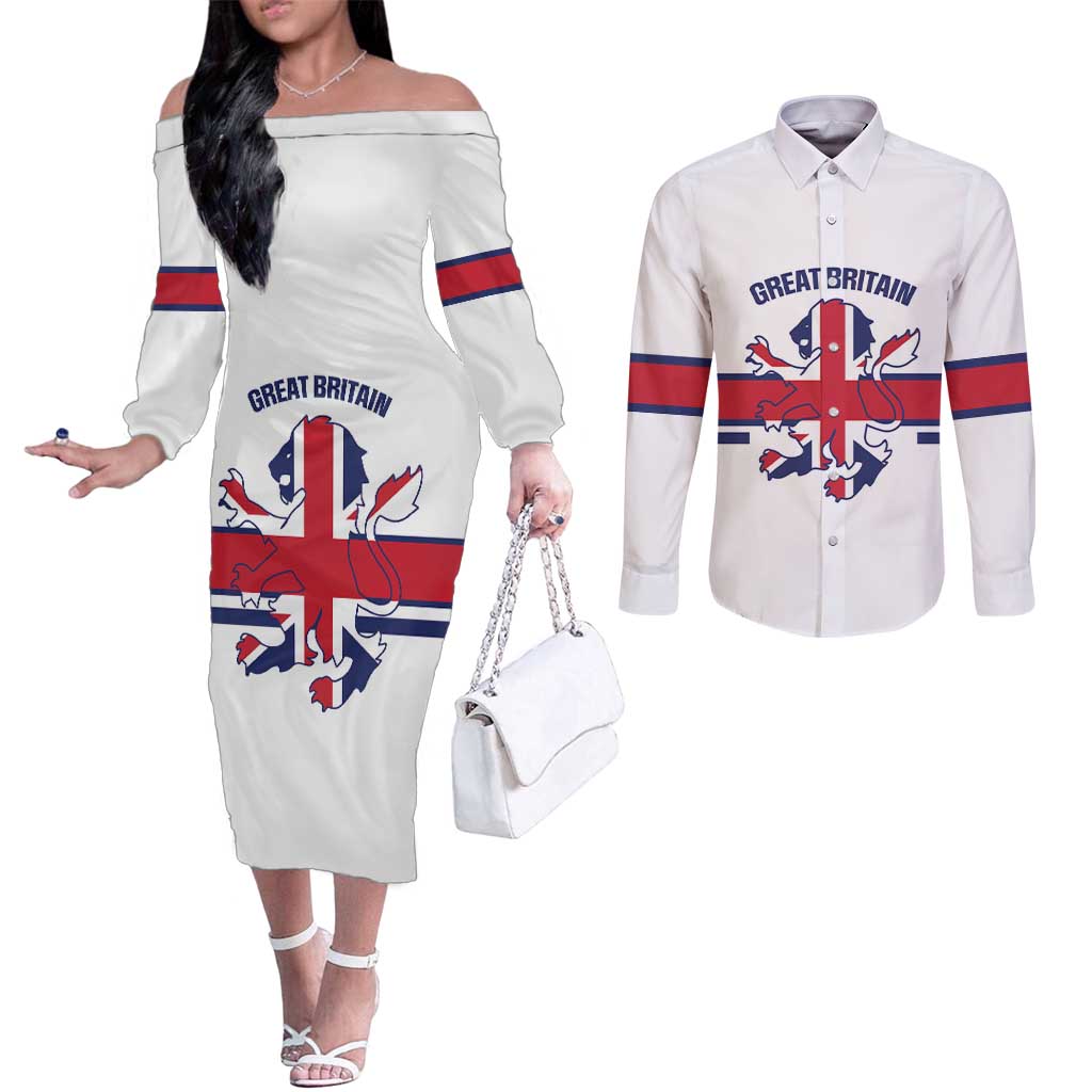 Custom Great Britain Hockey Couples Matching Off The Shoulder Long Sleeve Dress and Long Sleeve Button Shirt 2025 Go Champions