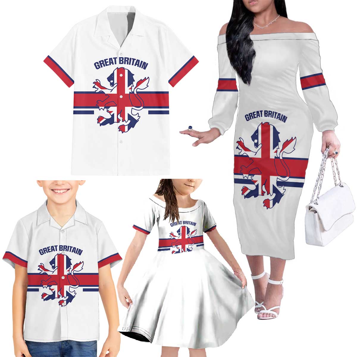 Custom Great Britain Hockey Family Matching Off The Shoulder Long Sleeve Dress and Hawaiian Shirt 2025 Go Champions