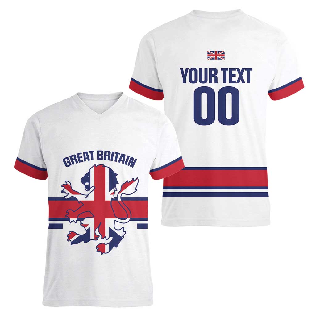 Custom Great Britain Hockey Women V-Neck T-Shirt 2025 Go Champions