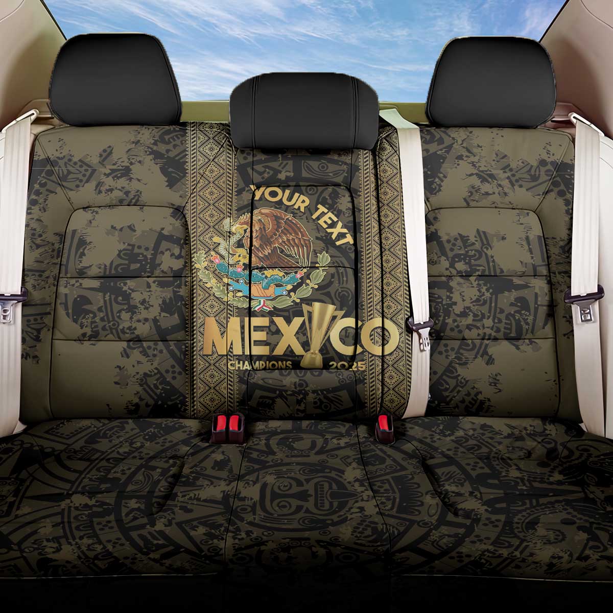 Custom Mexico Football Back Car Seat Cover 2025 El Tri Champions Gold Color - Wonder Print Shop