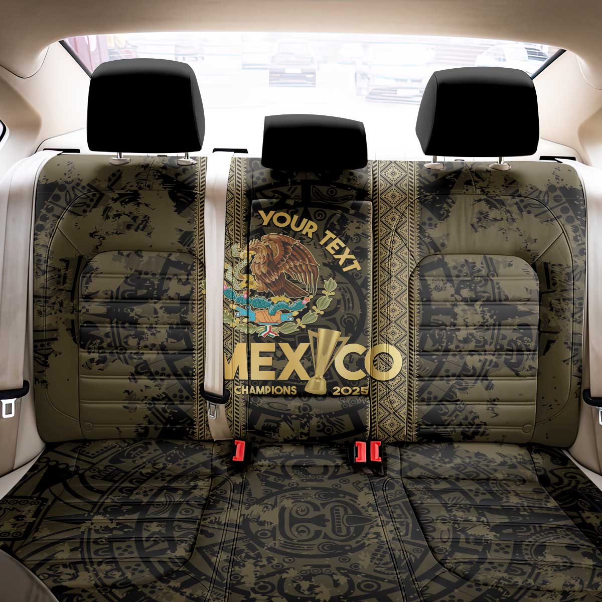 Custom Mexico Football Back Car Seat Cover 2025 El Tri Champions Gold Color - Wonder Print Shop