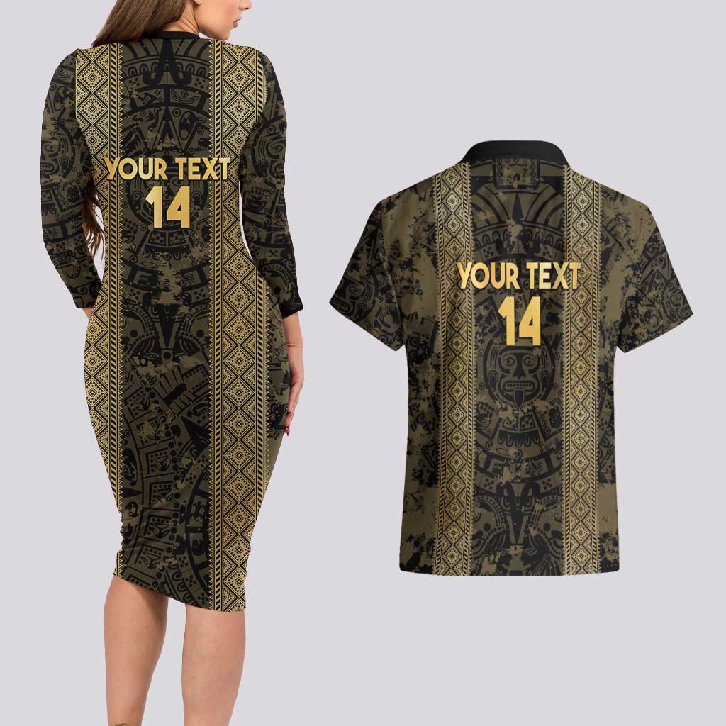 Custom Mexico Football Couples Matching Long Sleeve Bodycon Dress and Hawaiian Shirt 2025 El Tri Champions Gold Color - Wonder Print Shop