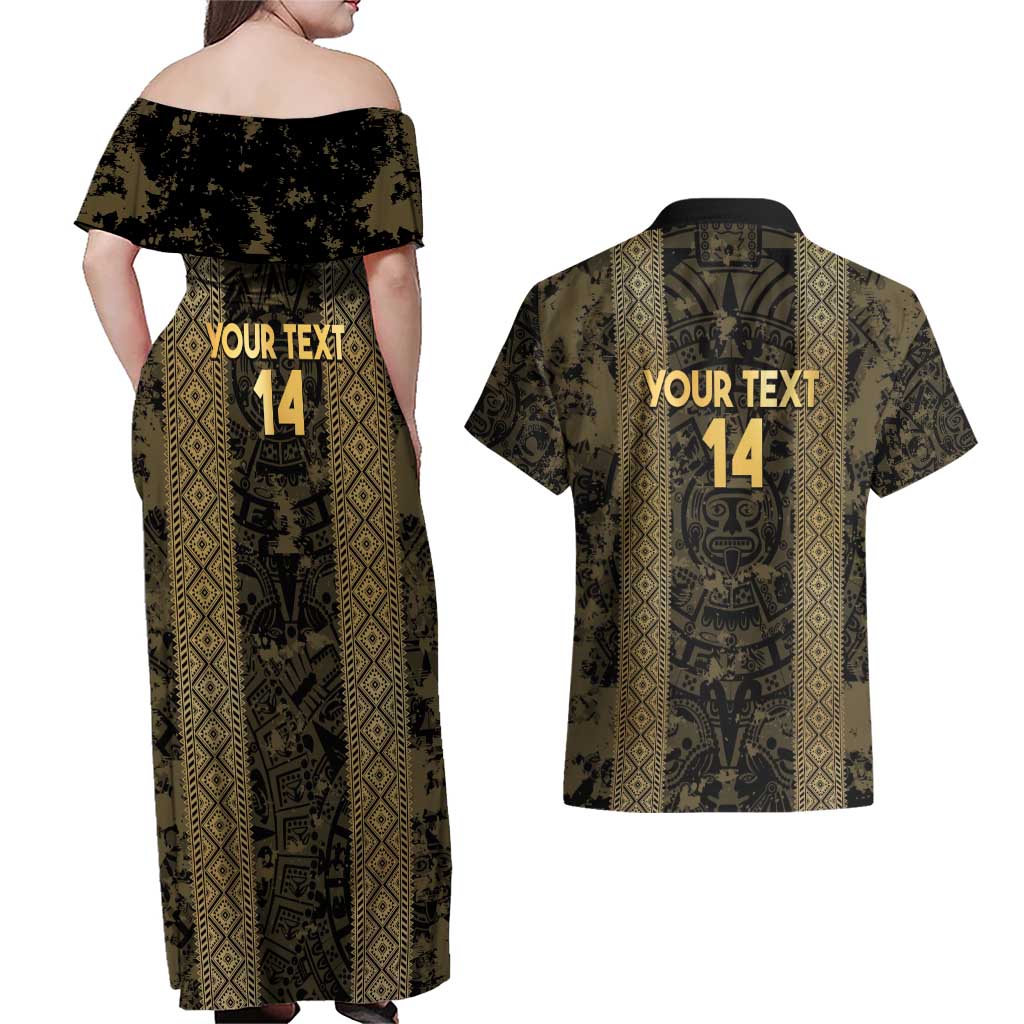 Custom Mexico Football Couples Matching Off Shoulder Maxi Dress and Hawaiian Shirt 2025 El Tri Champions Gold Color - Wonder Print Shop