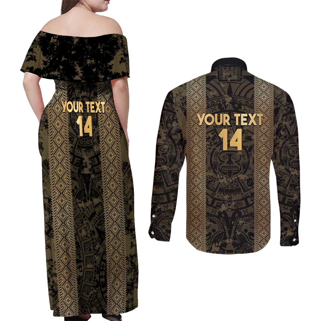 Custom Mexico Football Couples Matching Off Shoulder Maxi Dress and Long Sleeve Button Shirt 2025 El Tri Champions Gold Color - Wonder Print Shop