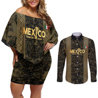 Custom Mexico Football Couples Matching Off Shoulder Short Dress and Long Sleeve Button Shirt 2025 El Tri Champions Gold Color - Wonder Print Shop