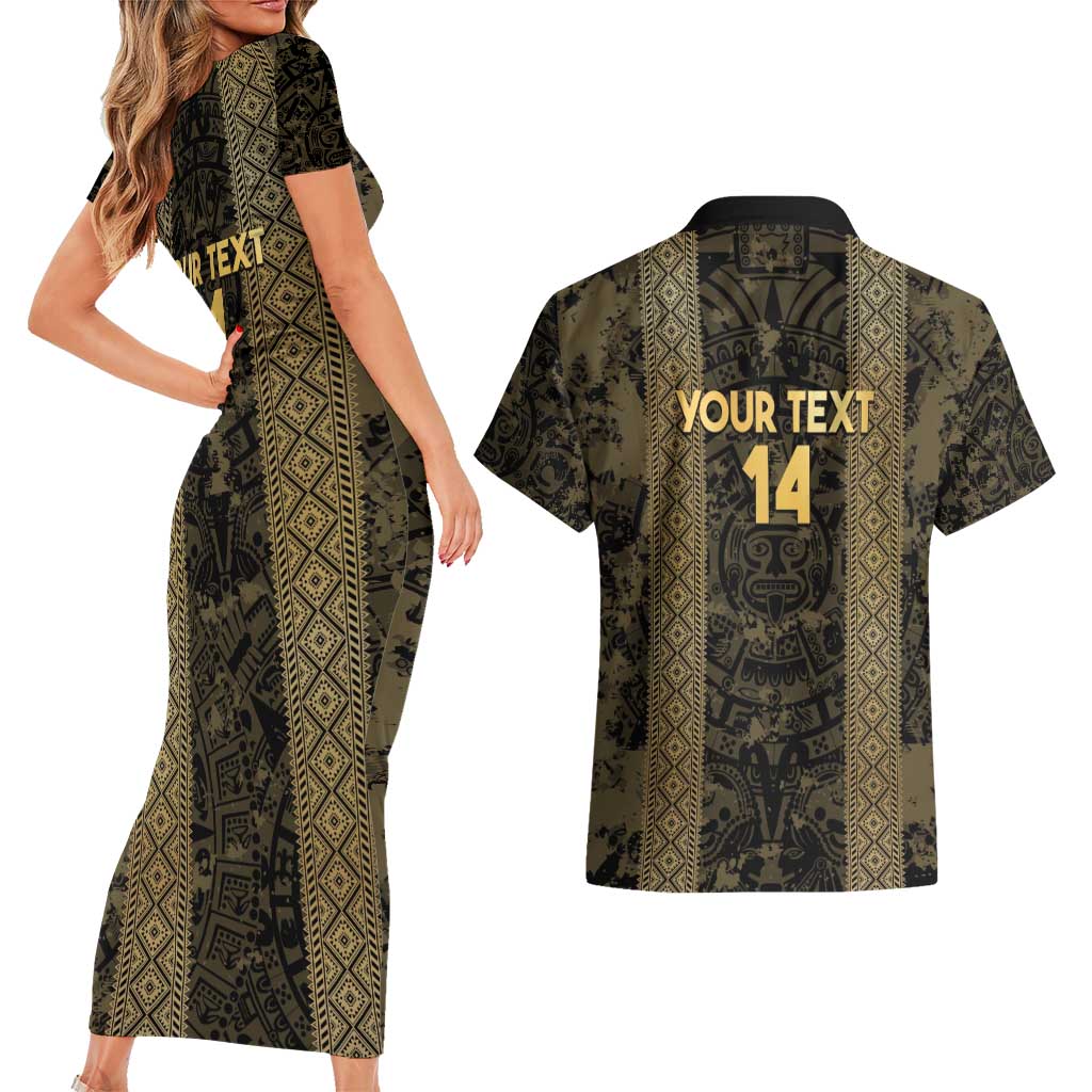 Custom Mexico Football Couples Matching Short Sleeve Bodycon Dress and Hawaiian Shirt 2025 El Tri Champions Gold Color - Wonder Print Shop